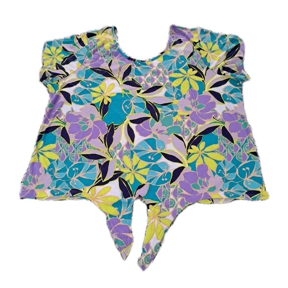 Stella + Ginger Popover Tunic Top 3X Purple Multi Waist Tie Back Lace Insert